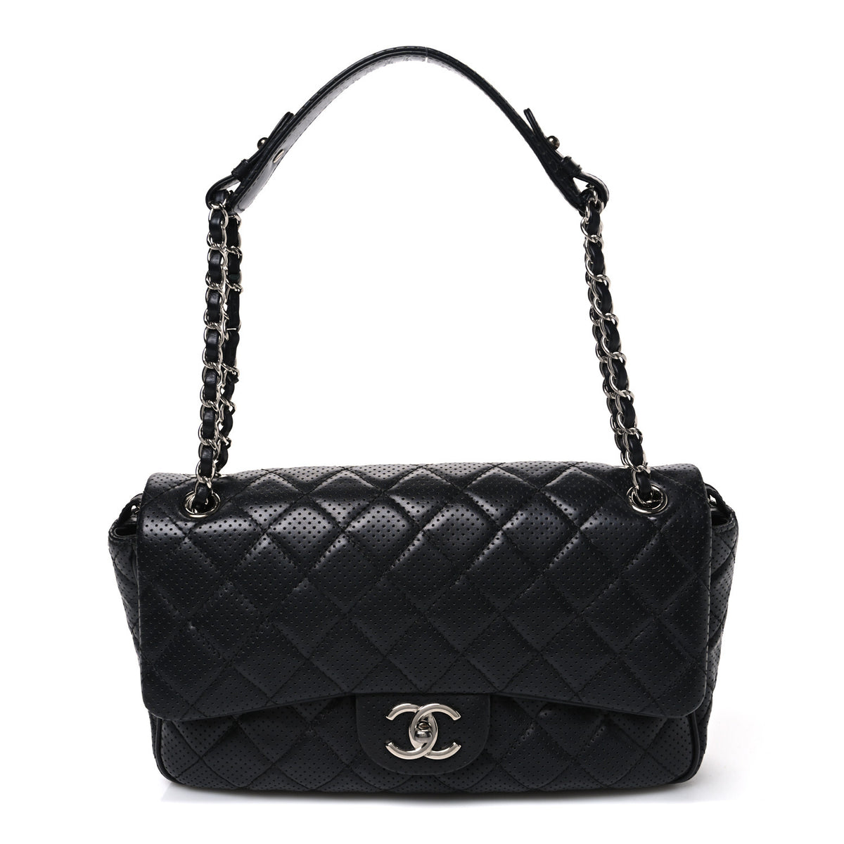 Chanel Lambskin Perforated Jumbo Punch Flap Black 1 of 10