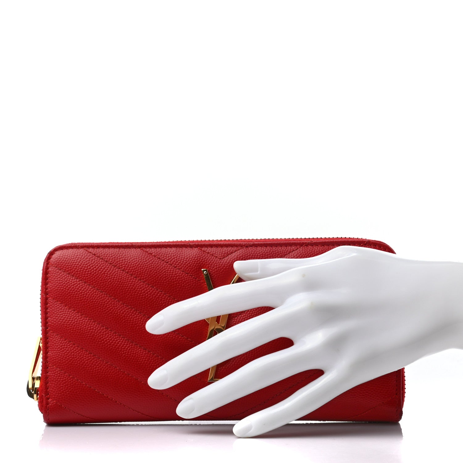 Saint Laurent Grain De Poudre Matelasse Chevron Monogram Zip Around Wallet Red 2 of 6