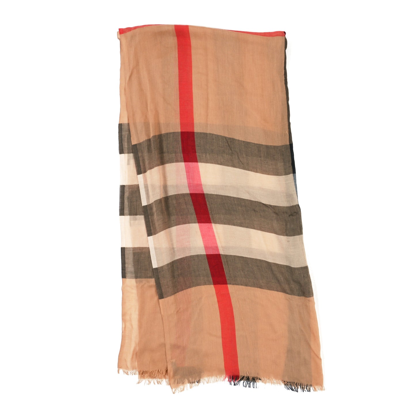 Wool Silk Gauze Giant Check Lightweight Scarf Camel