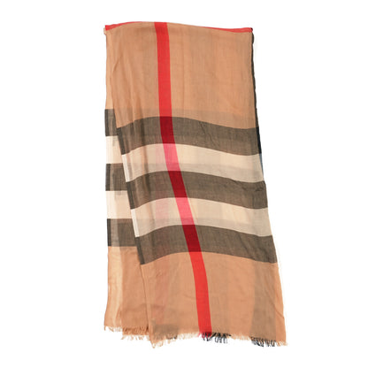 Burberry Wool Silk Gauze Giant Check Lightweight Scarf Camel 2 of 5