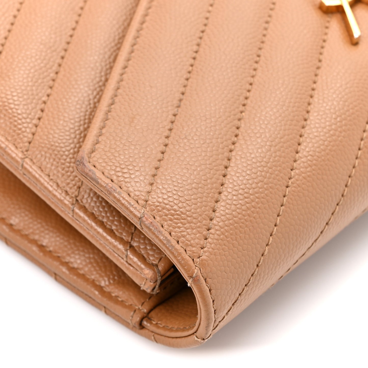 Grain De Poudre Matelasse Chevron Monogram Envelope Chain Wallet Natural Dark