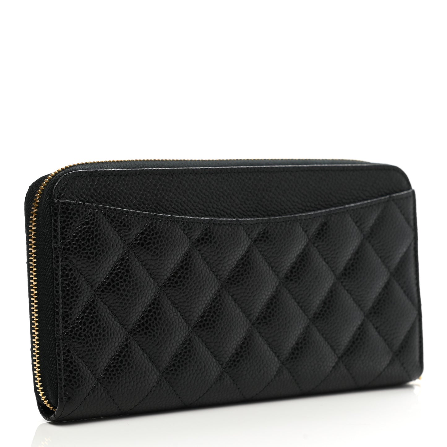 Caviar Quilted Large Gusset Zip Around Wallet Black