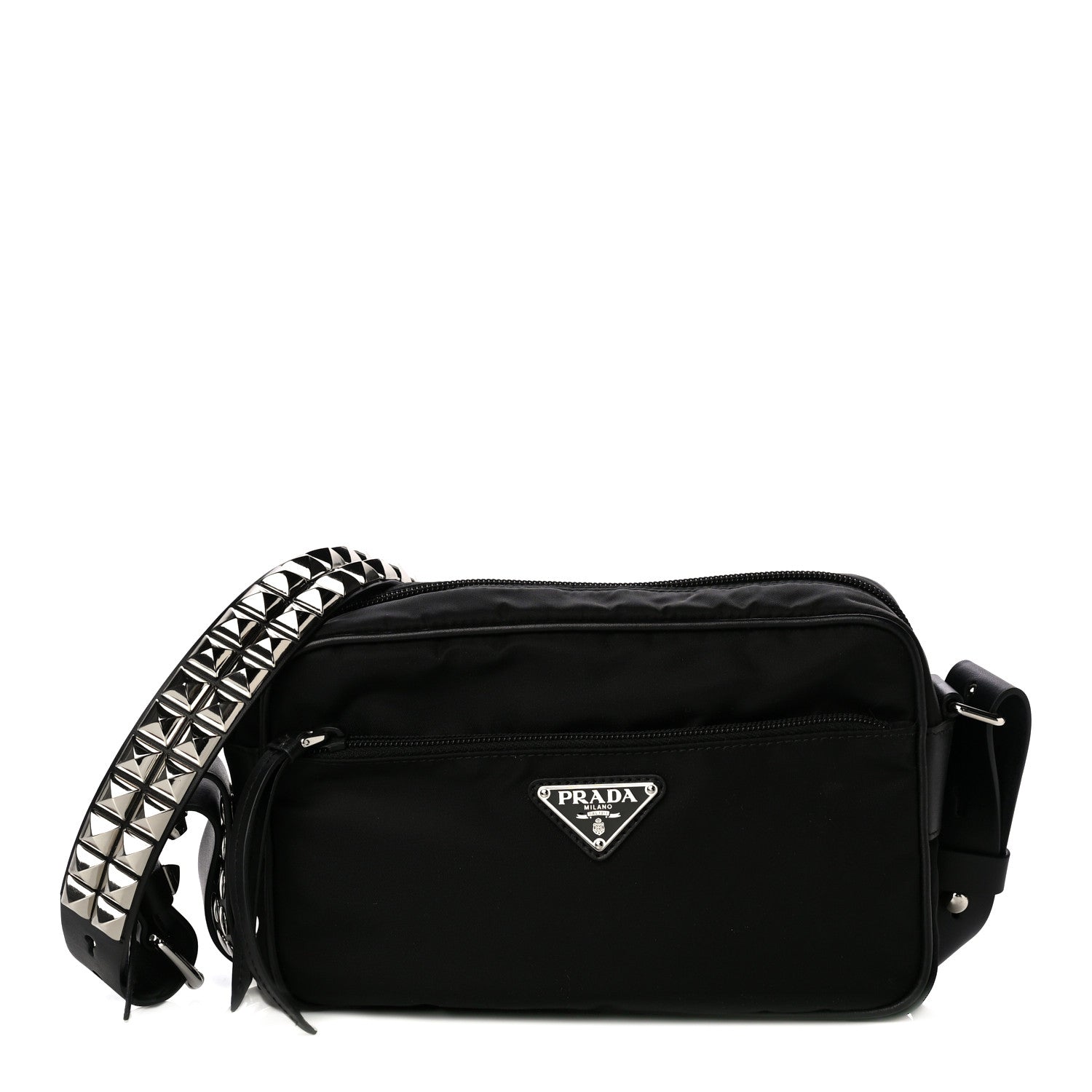 Prada Tessuto Nylon Studded New Vela Shoulder Bag Black 1 of 9