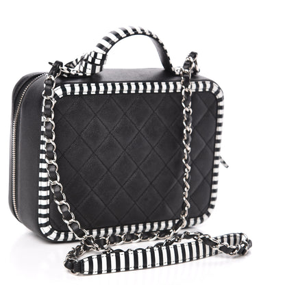 Chanel Caviar Quilted Striped Medium CC Filigree Vanity Case Black White 3 of 11