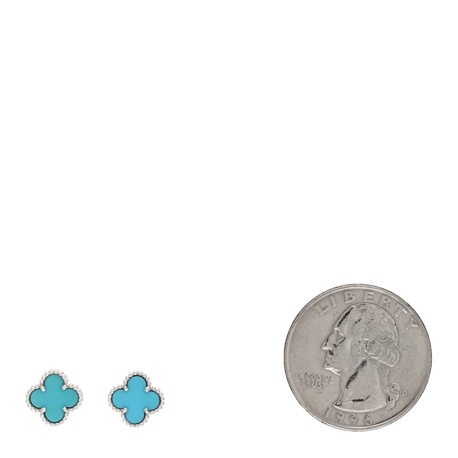 Van Cleef & Arpels 18K White Gold Turquoise Sweet Alhambra Earrings 2 of 5