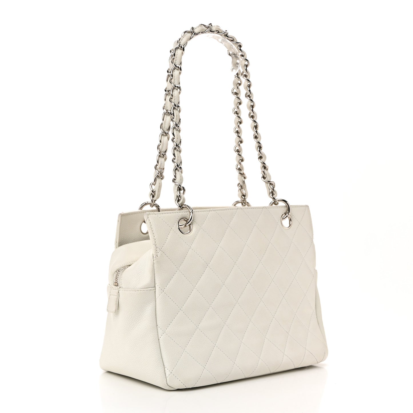 Caviar Quilted Petit Timeless Tote PTT White