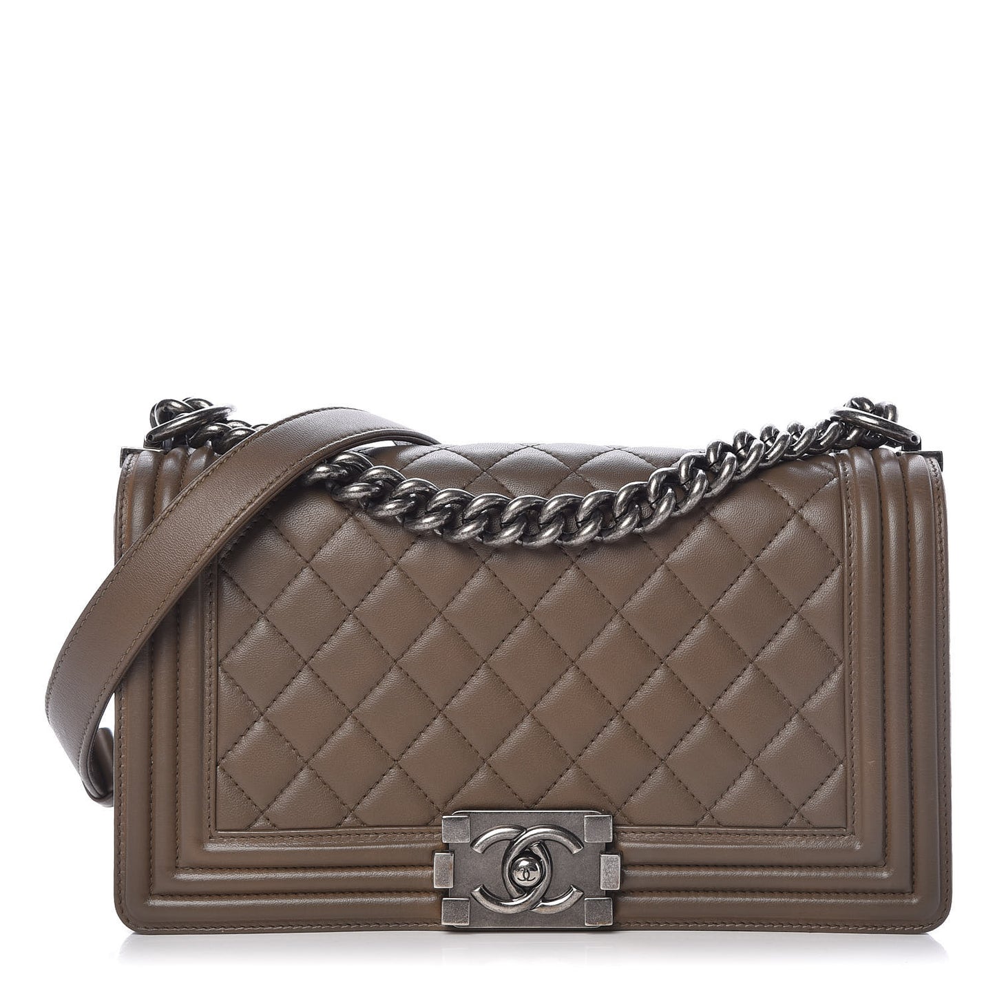 Lambskin Quilted Medium Boy Flap Khaki