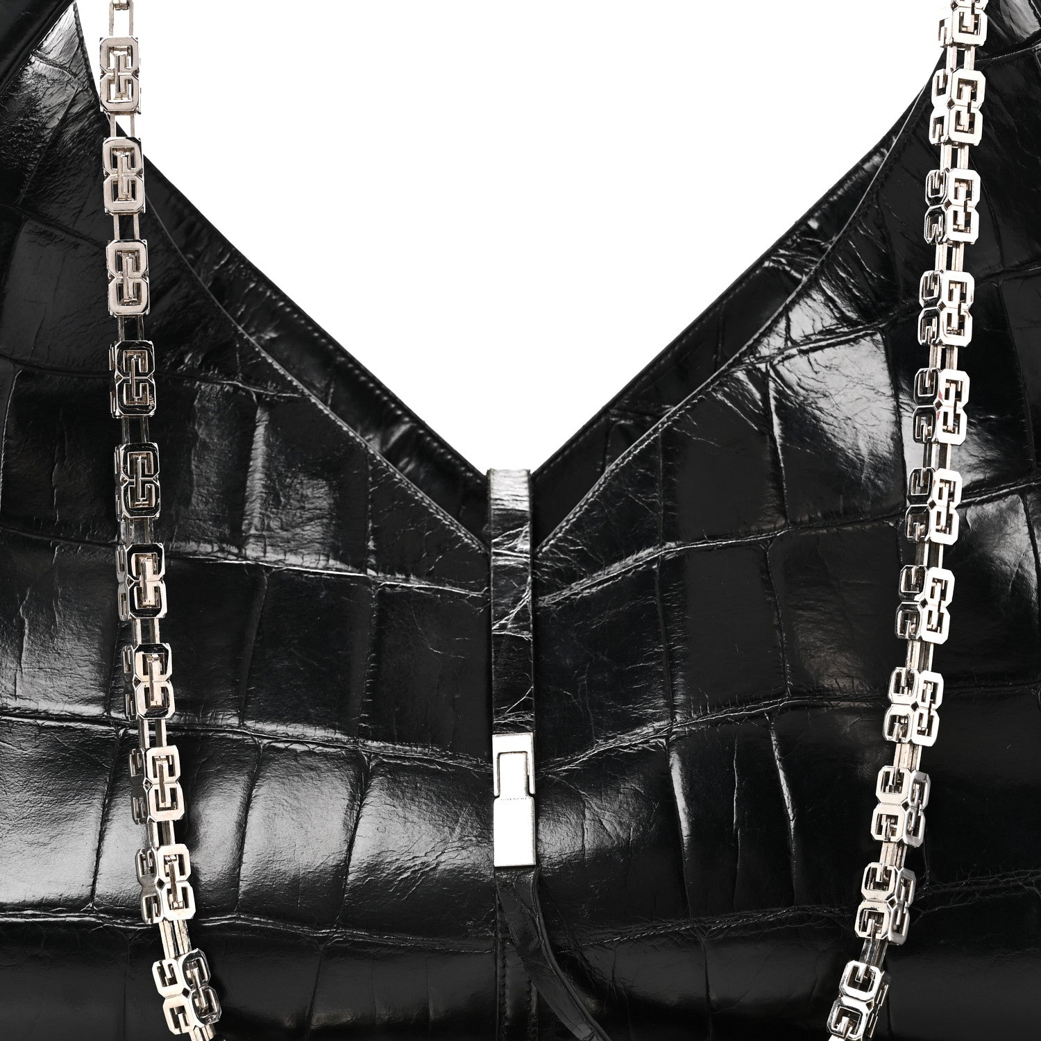 Givenchy Calfskin Crocodile Embossed Large Cut Out Shoulder Bag Black 8 of 10