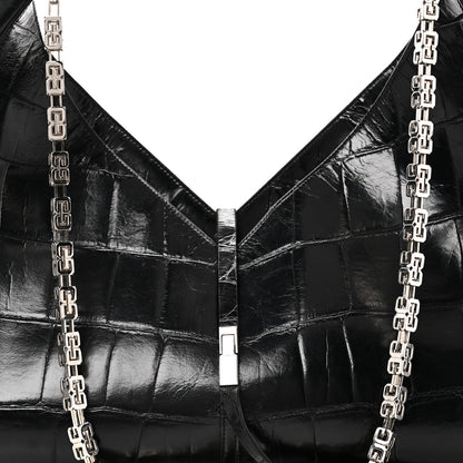 Givenchy Calfskin Crocodile Embossed Large Cut Out Shoulder Bag Black 8 of 10