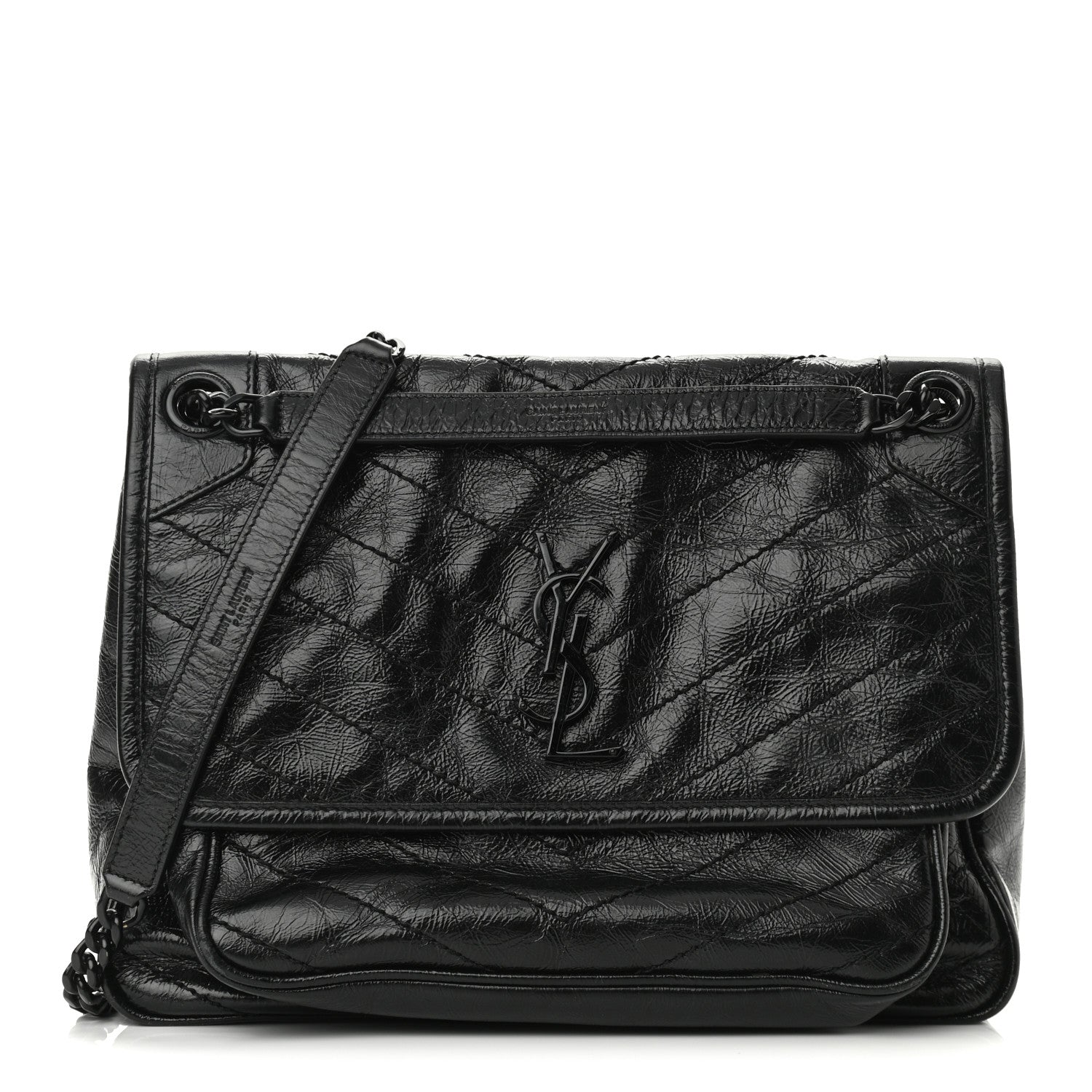 Saint Laurent Crinkled Calfskin Matelasse Monogram Medium Niki Chain Satchel Black 1 of 9