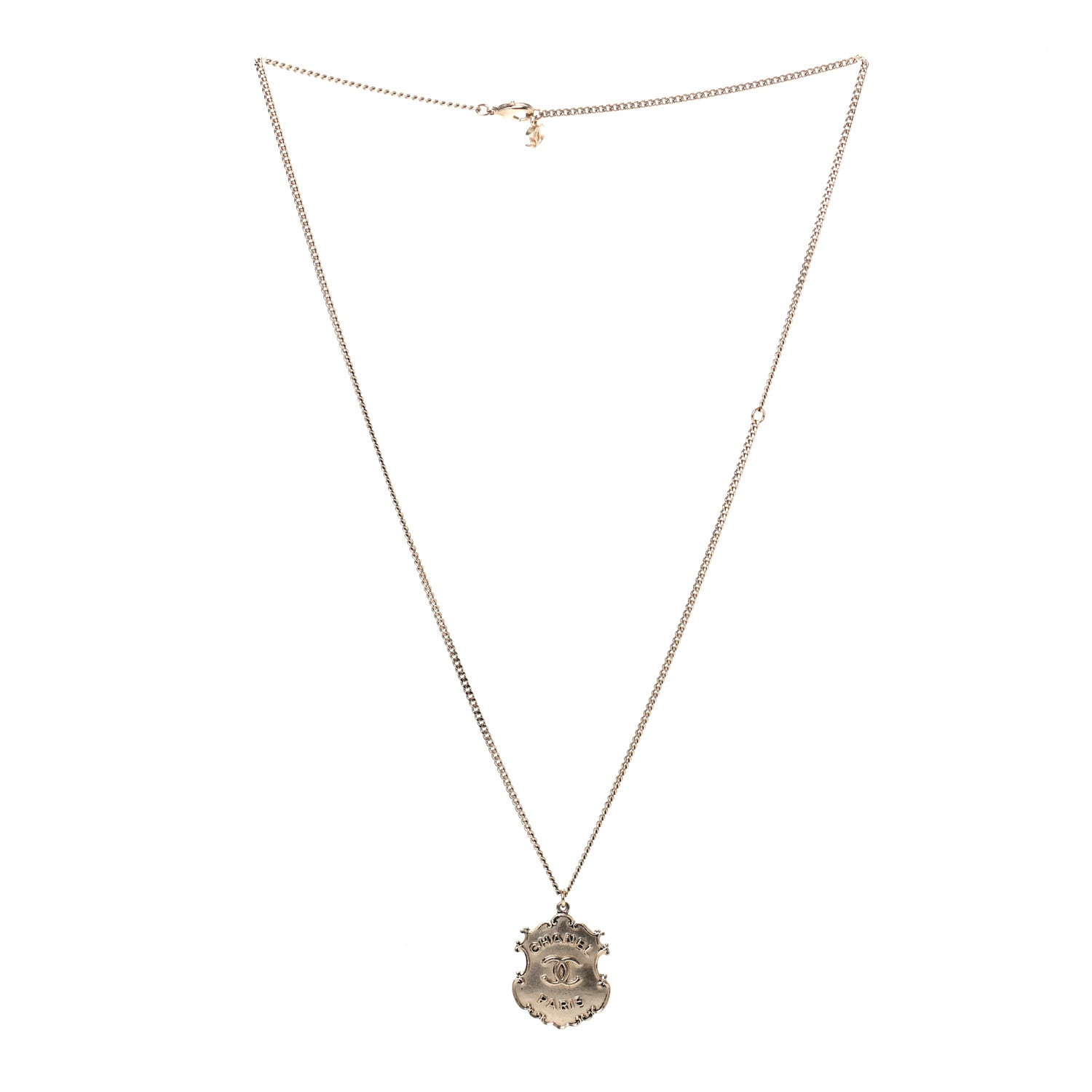 Chanel Metal Paris Dallas CC Badge Pendant Necklace Gold 2 of 4