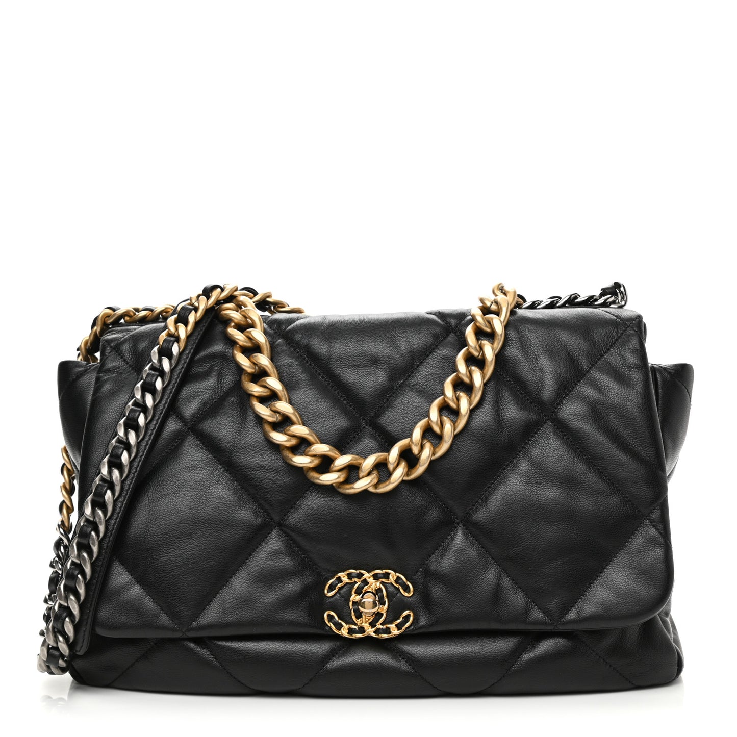 Goatskin Quilted Maxi Chanel 19 Flap Black