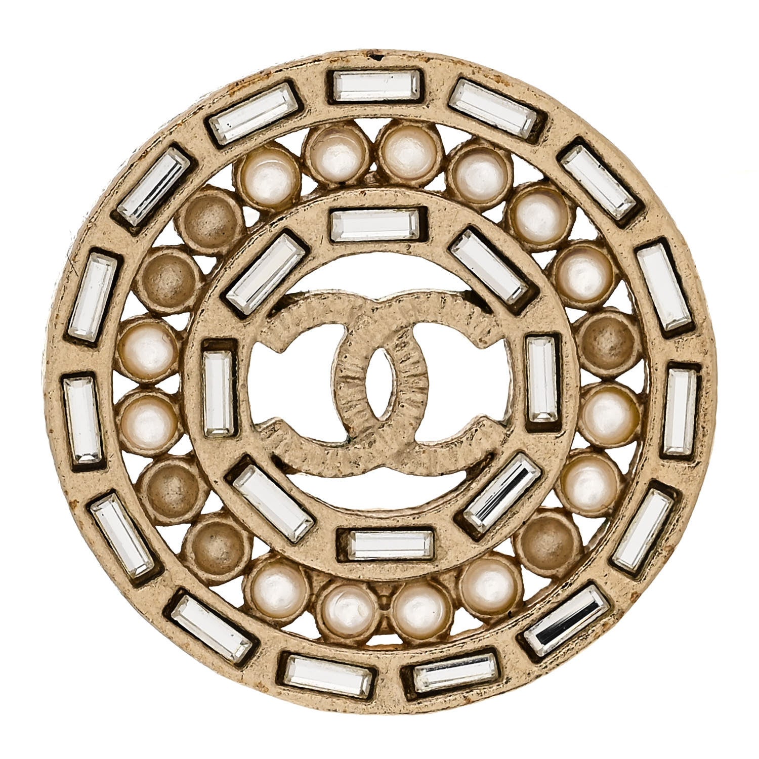 Chanel Pearl Crystal Baguette CC Round Earrings Gold 5 of 6