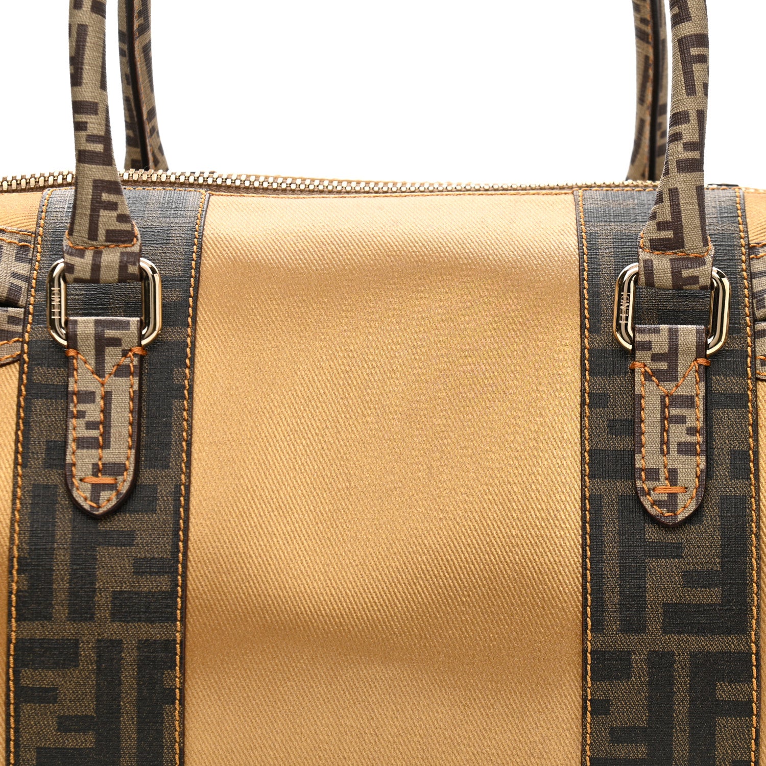 Fendi Zucca Zucchino Spalmati Mixed Media Boston Gold Mogano Panna 8 of 11