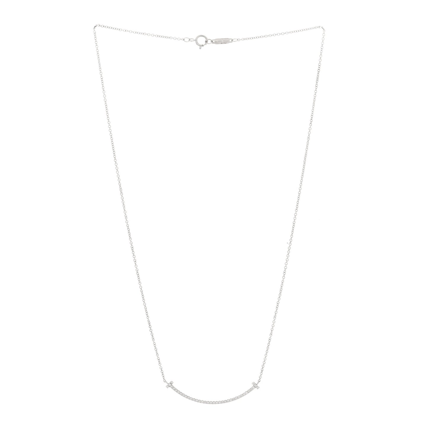 18K White Gold Diamond Small T Smile Pendant Necklace