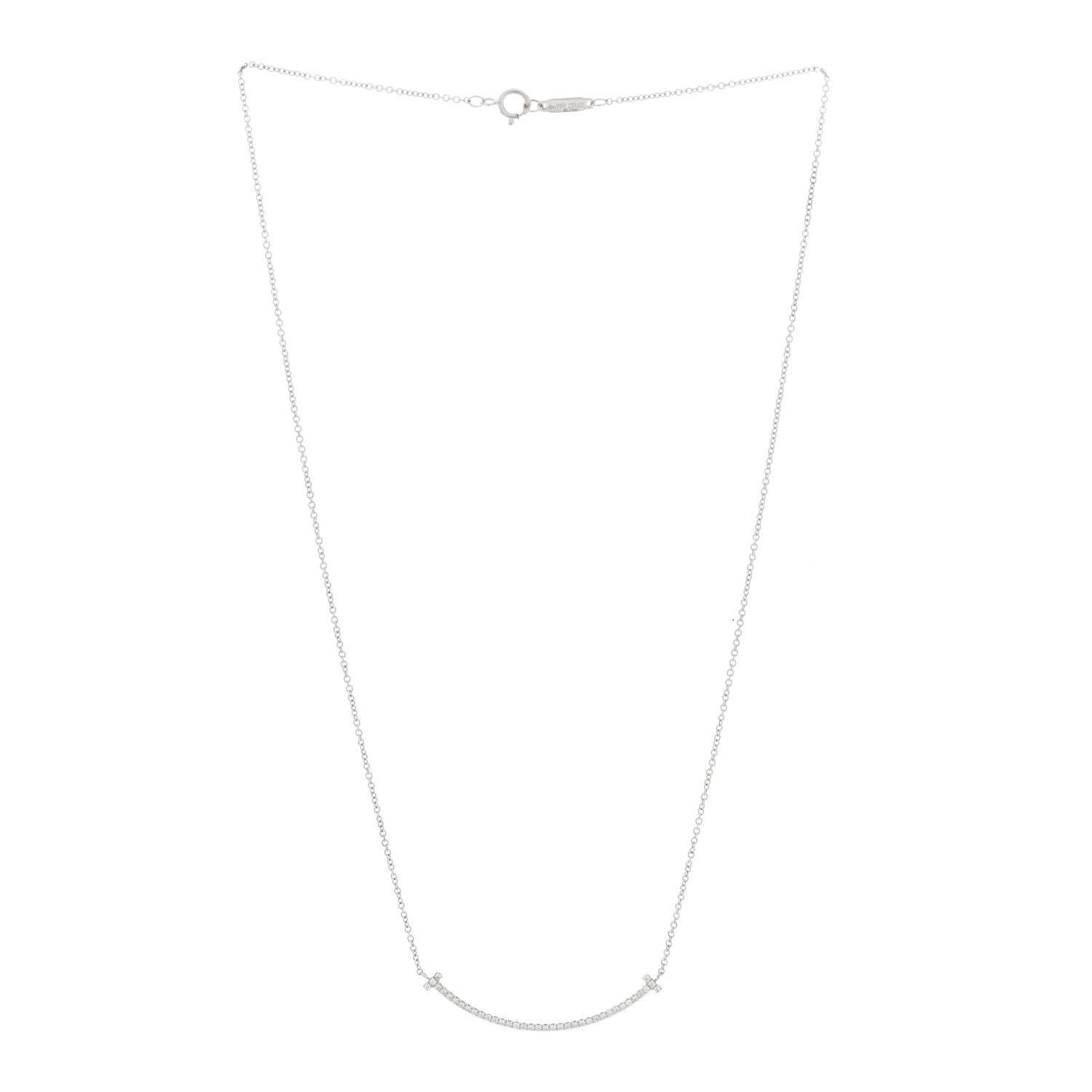 Tiffany 18K White Gold Diamond Small T Smile Pendant Necklace 3 of 6