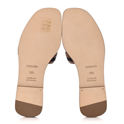 Hermes Calfskin Denim Oran Sandals 36.5 Bleu Brut Gold 5 of 9