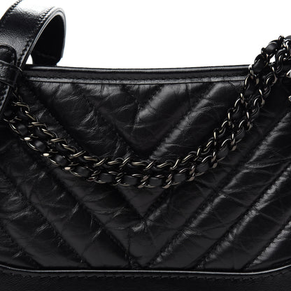 Chanel Aged Calfskin Chevron Quilted Small Gabrielle Hobo So Black 10 of 10