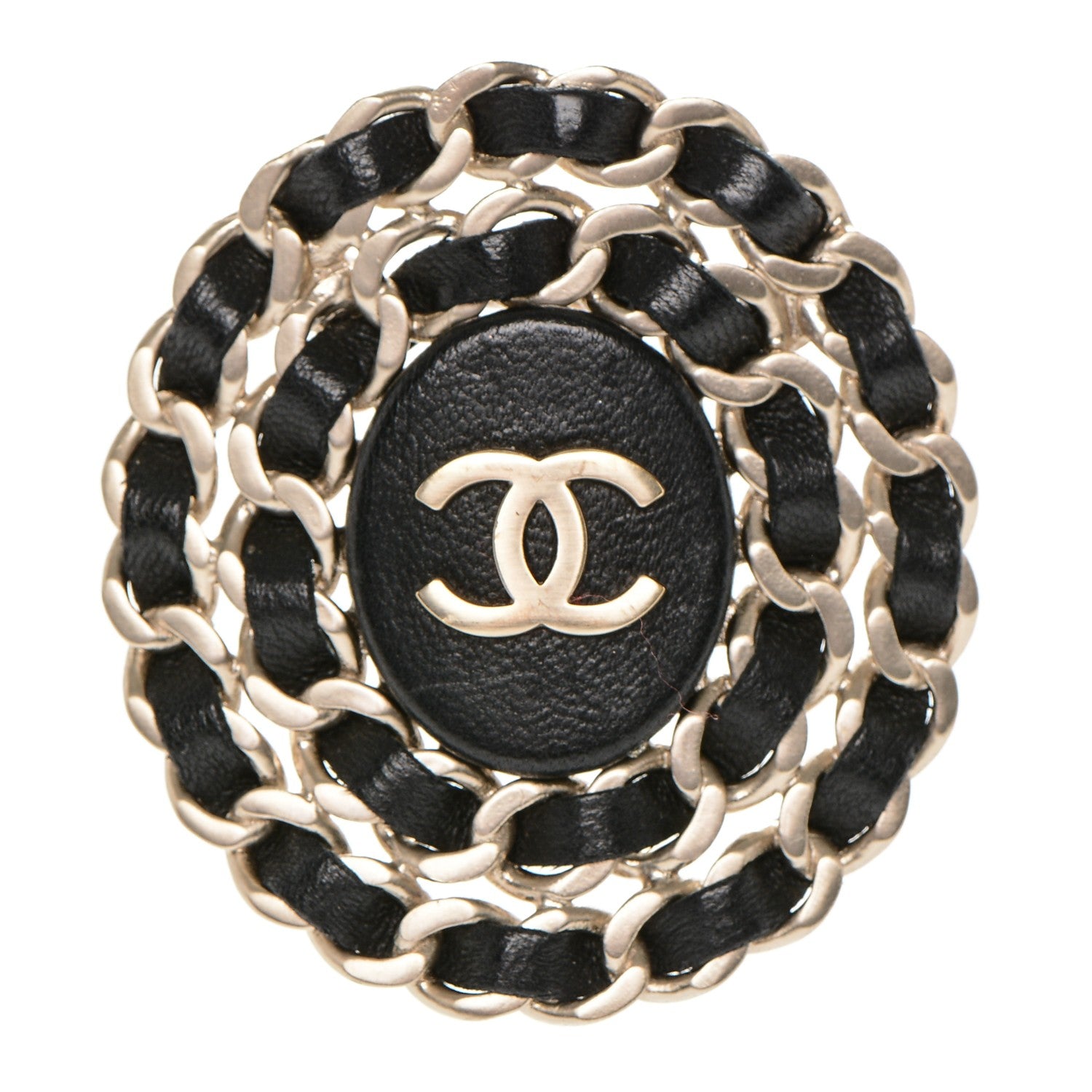 Chanel Lambskin CC Brooch Black Gold 1 of 4