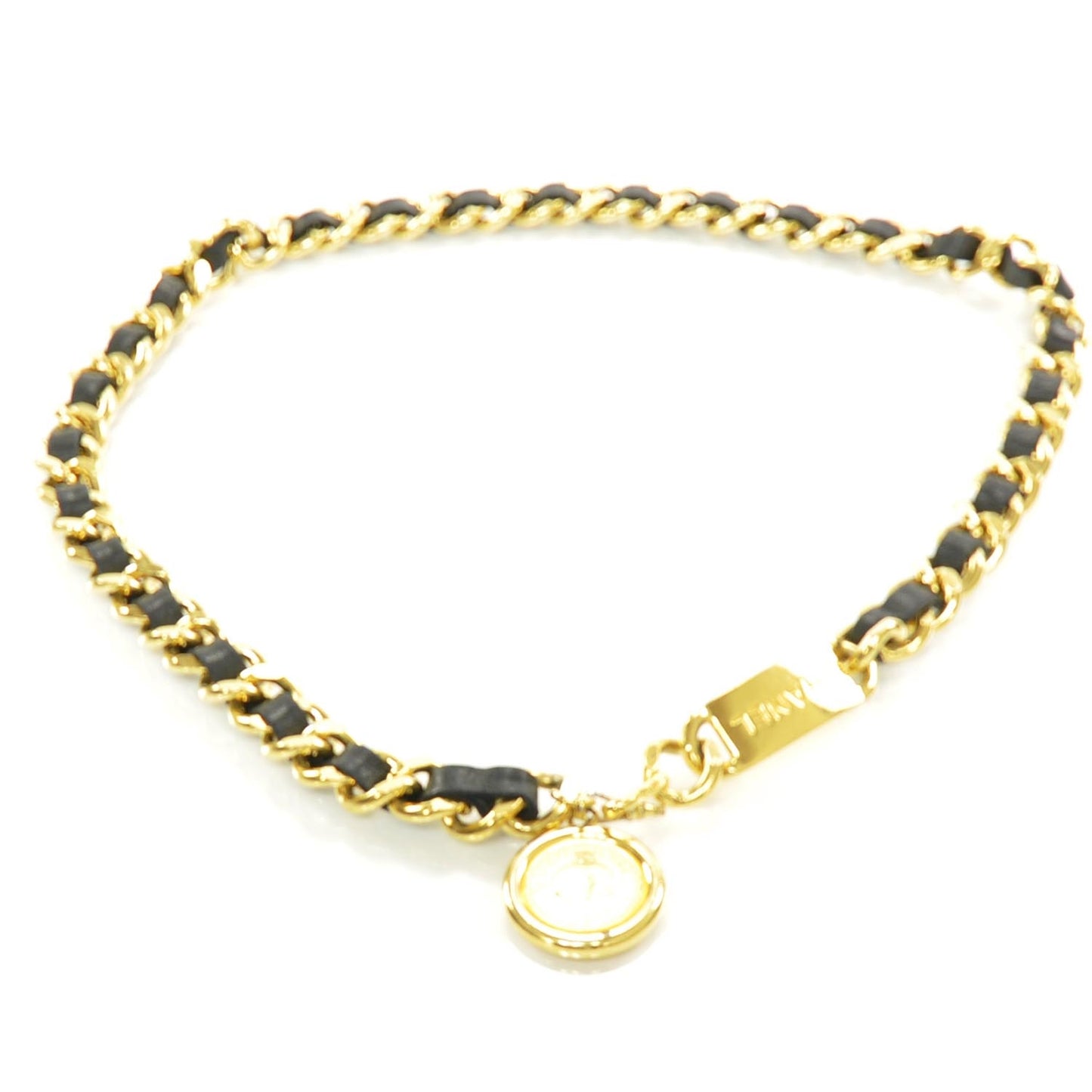 Leather Chain CC Medallion Belt Gold