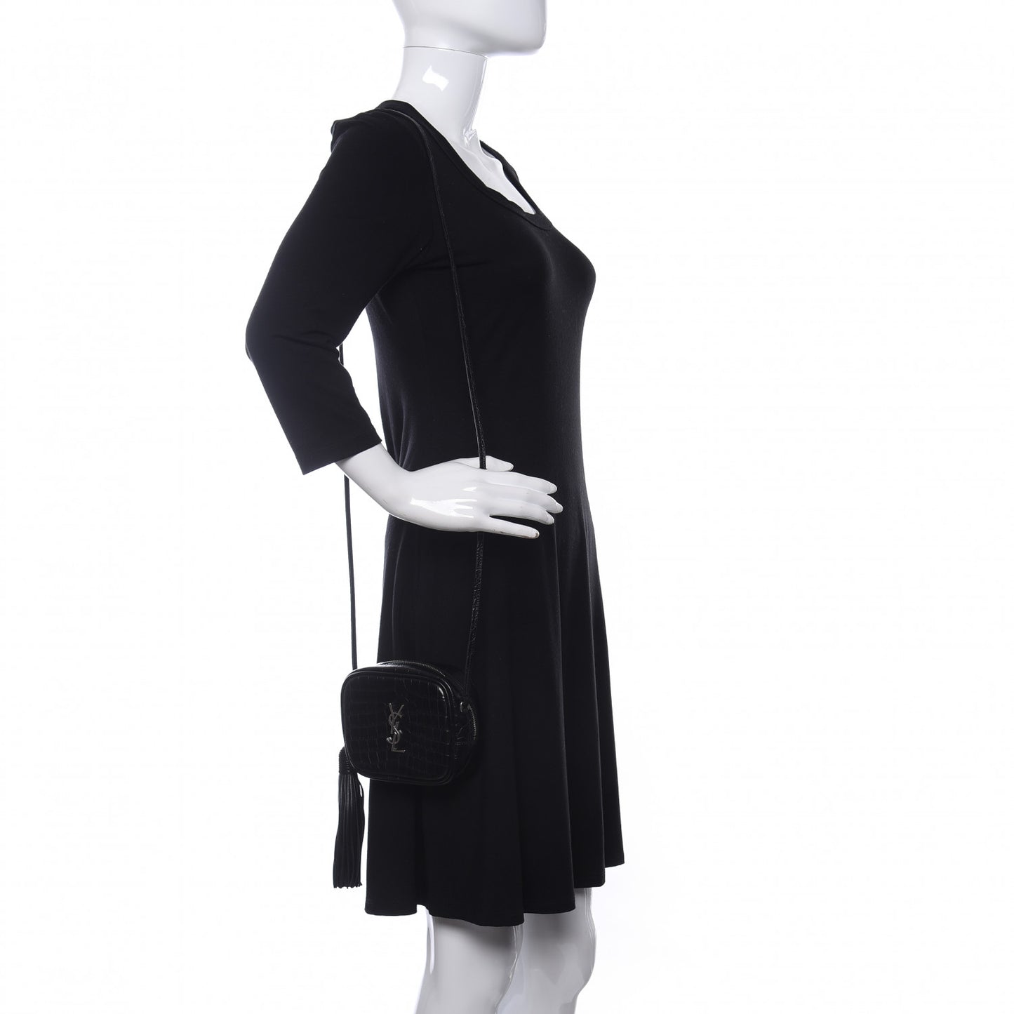 Calfskin Crocodile Embossed Monogram Blogger Bag Black