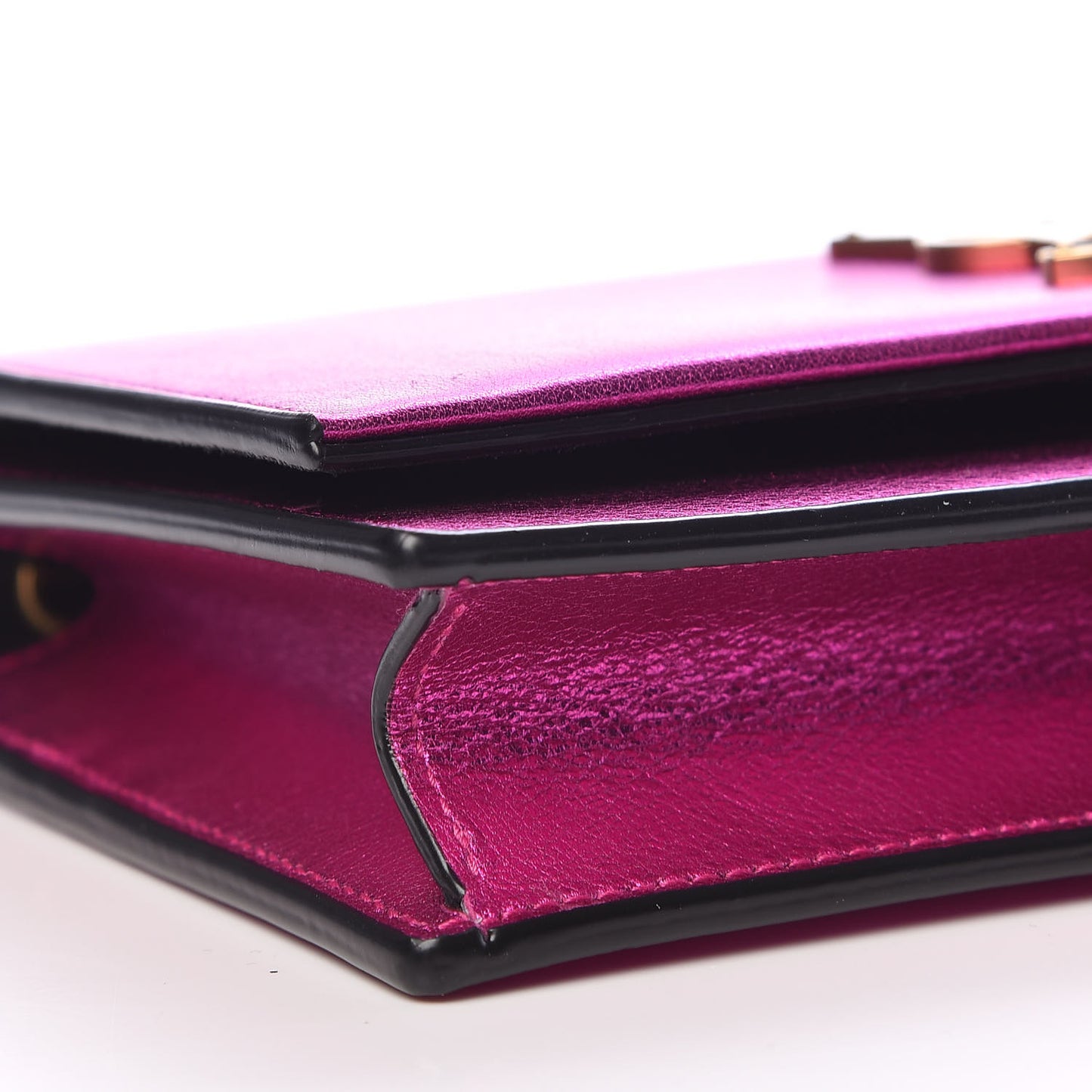 Metallic Calfskin Classic Monogram Kate Tassel Chain Wallet Fuchsia