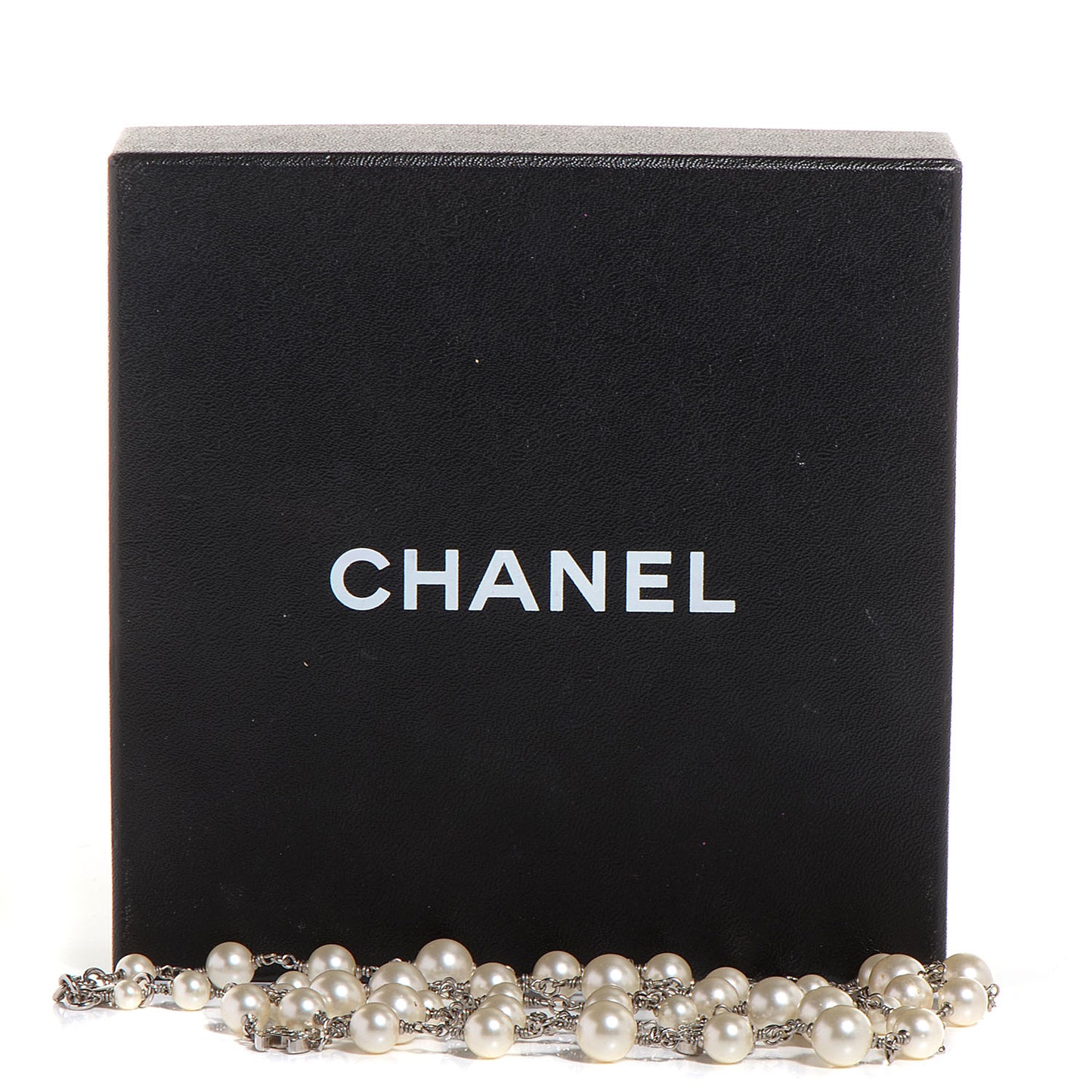 Crystal Pearl CC Long Necklace Silver