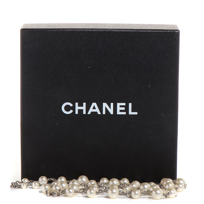 Chanel Crystal Pearl CC Long Necklace Silver 5 of 5