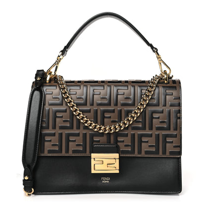 Fendi Vitello Liberty Bi-Color FF 1974 Embossed Chain Strap Kan U Shoulder Bag Black Maya 1 of 11