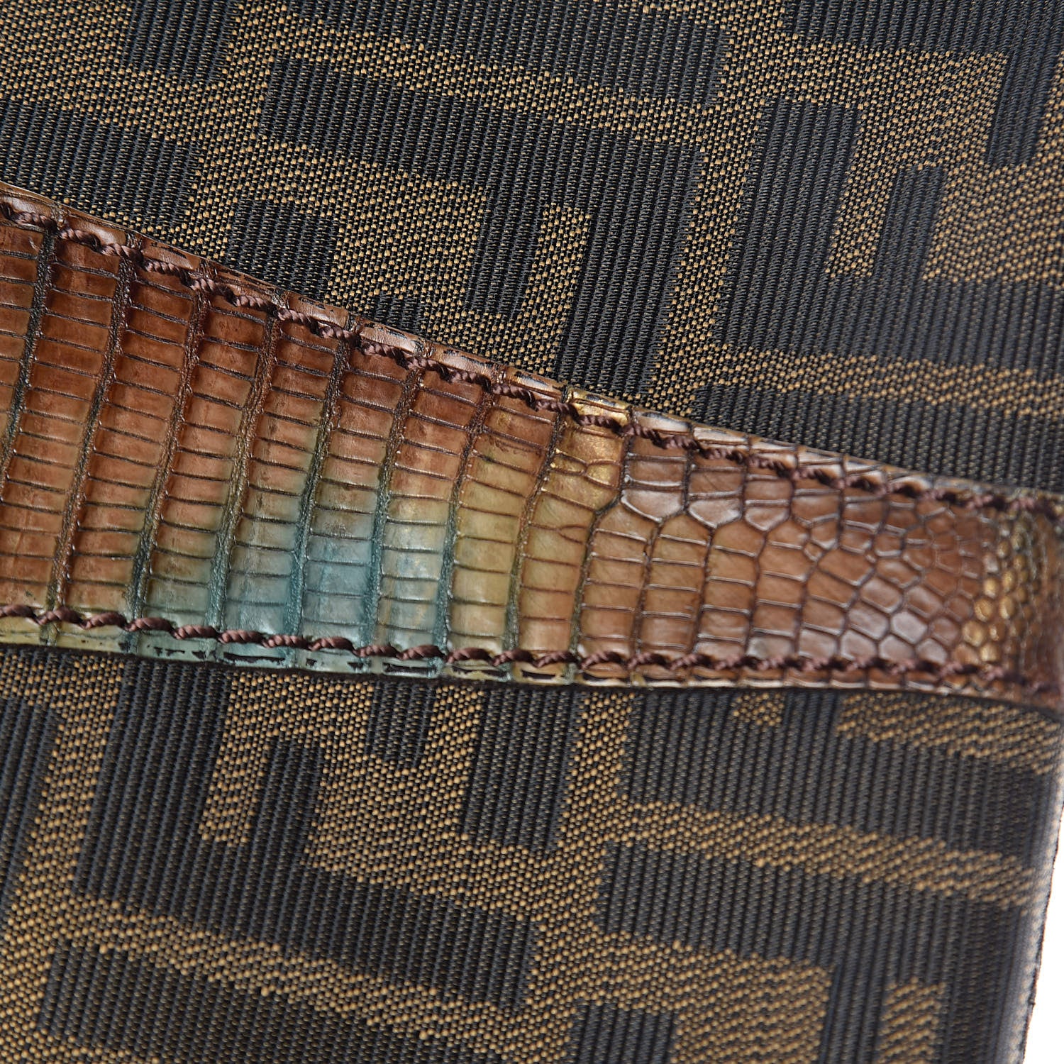 Fendi Zucca Lizard Small Devil Trapezio Tote Tobacco 10 of 11