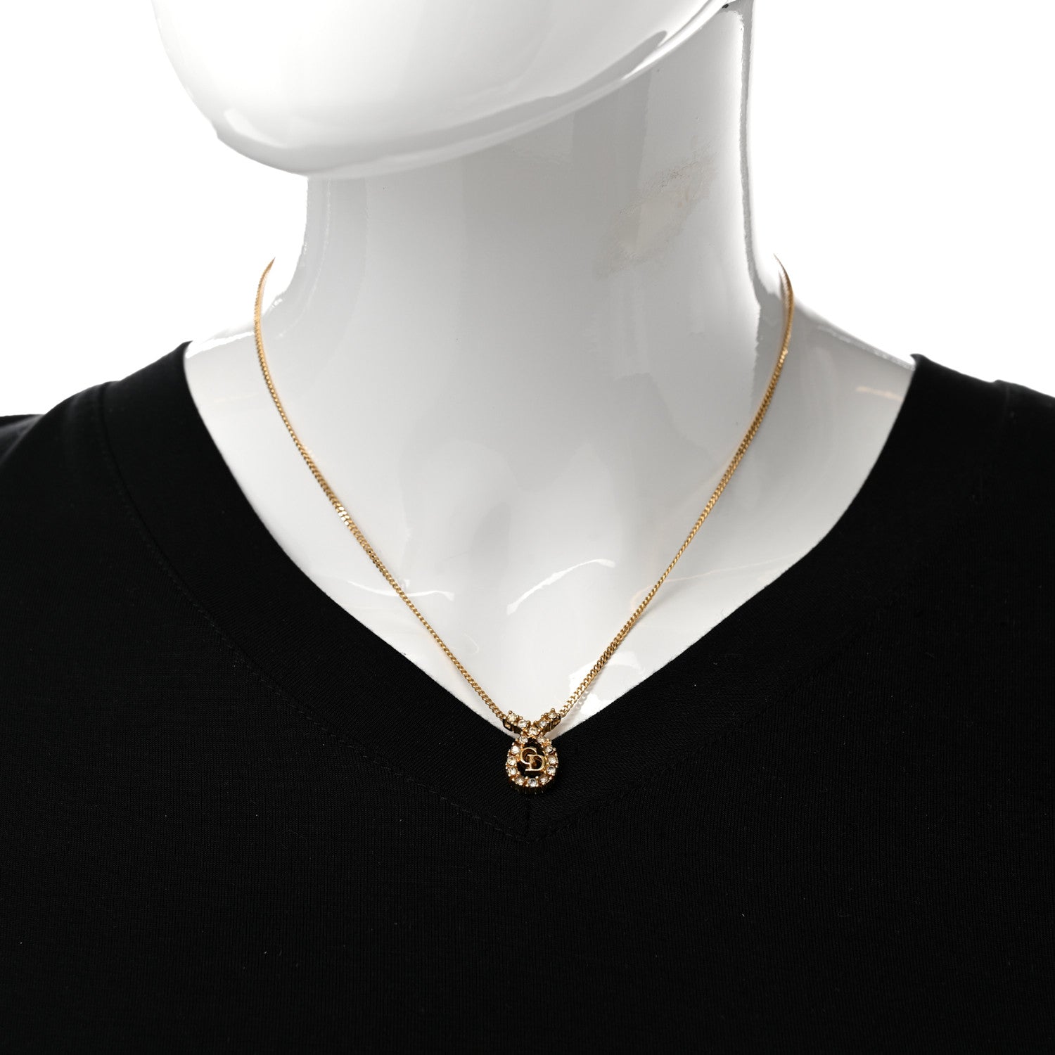 Christian Dior Metal Crystal CD Necklace Gold 2 of 7