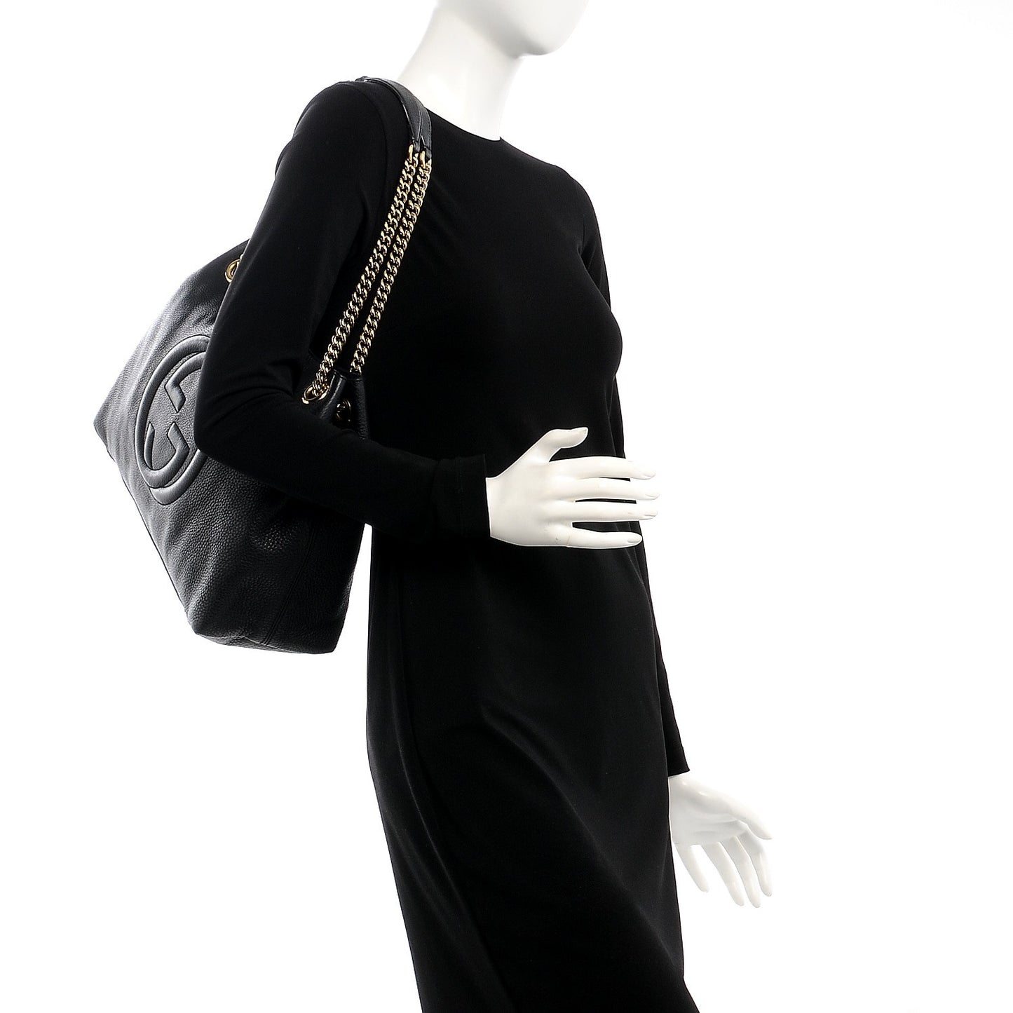 Pebbled Calfskin Medium Soho Chain Shoulder Bag Black