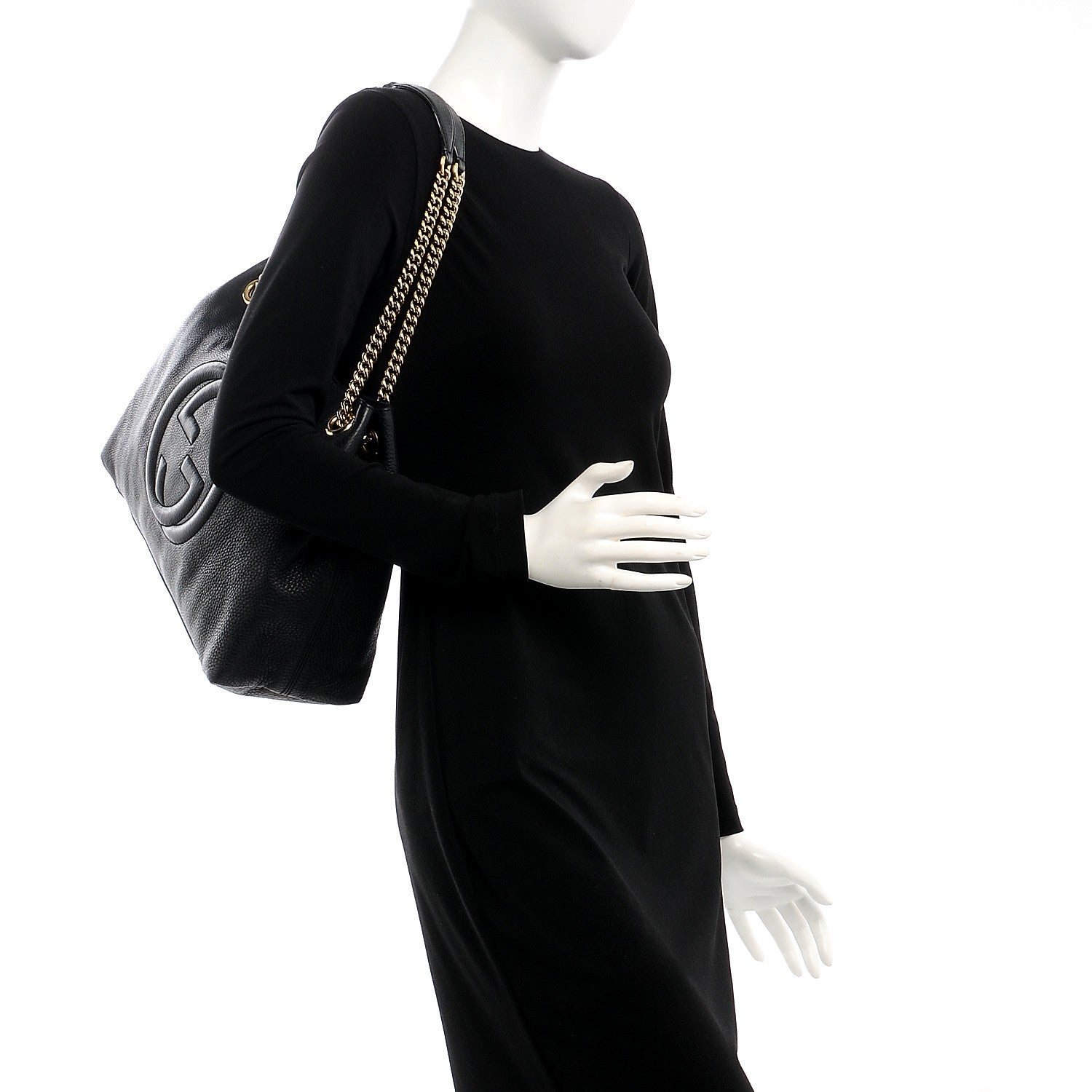 Gucci Pebbled Calfskin Medium Soho Chain Shoulder Bag Black 2 of 13