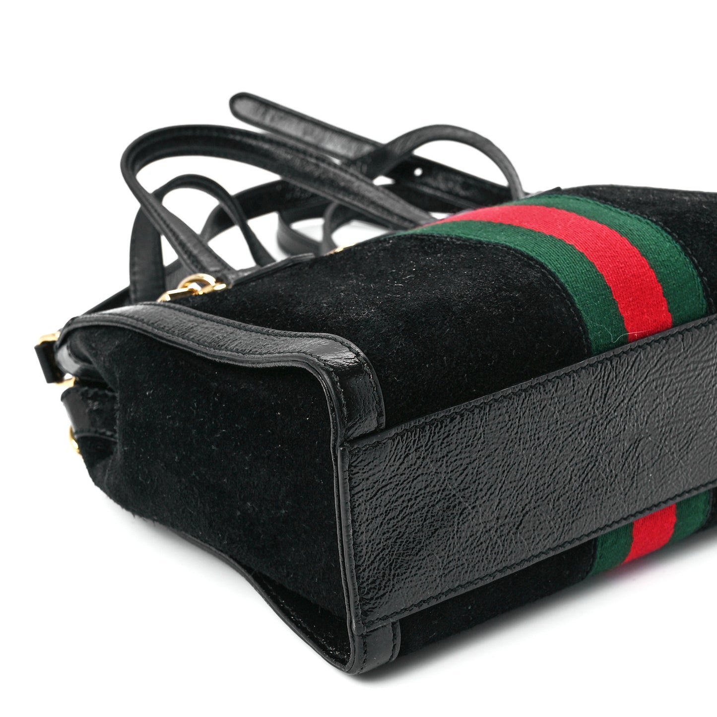 Suede Patent GG Web Small Ophidia Tote Bag Black