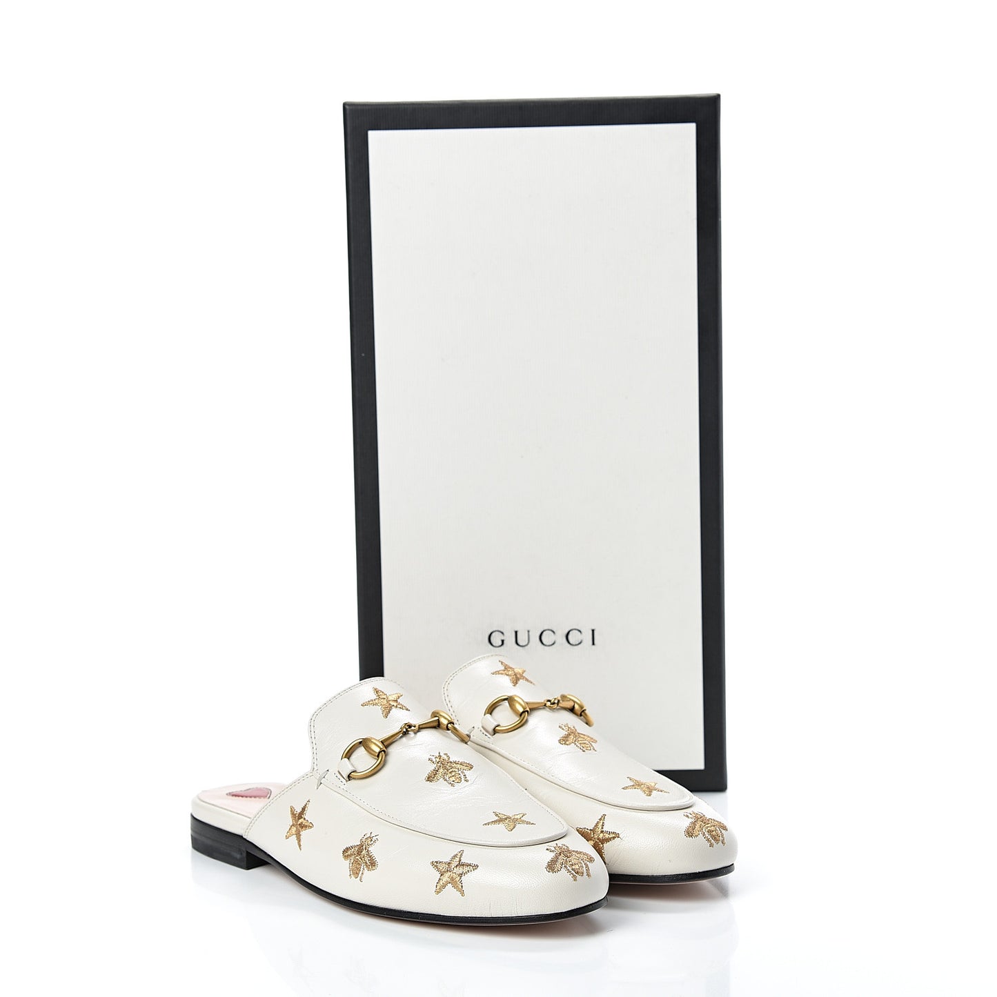 Goatskin Bee Star Embroidered Womens Princetown Slippers 35 Mystic White
