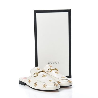 Gucci Goatskin Bee Star Embroidered Womens Princetown Slippers 35 Mystic White 12 of 12