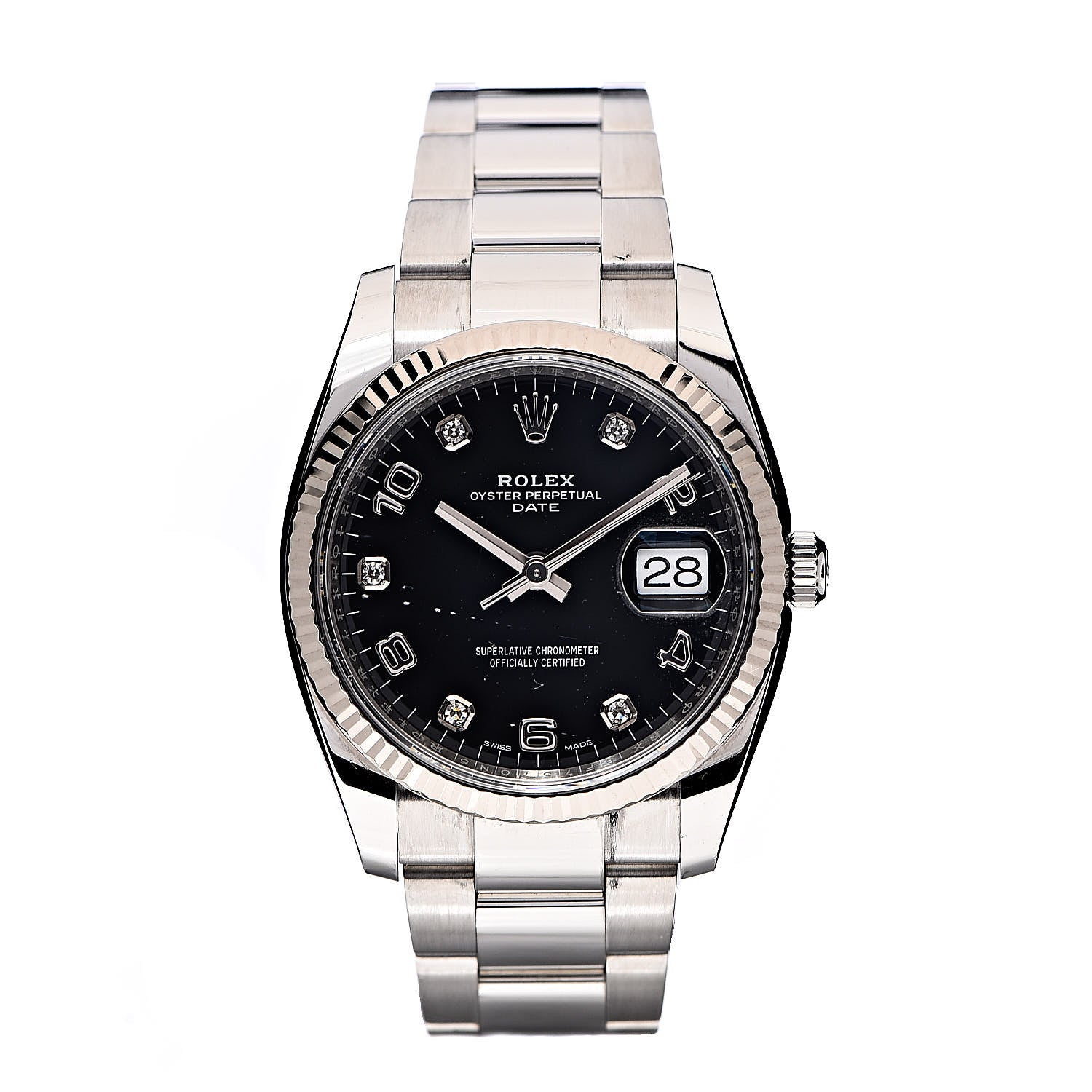 Rolex Stainless Steel 18K White Gold Diamond 34mm Oyster Perpetual Date Watch Black 115234 1 of 8