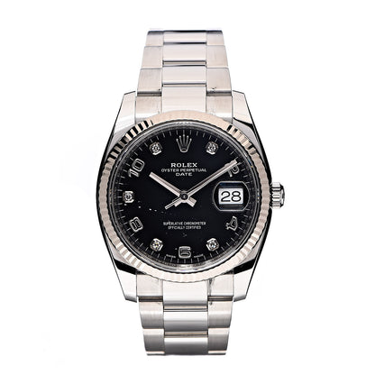 Rolex Stainless Steel 18K White Gold Diamond 34mm Oyster Perpetual Date Watch Black 115234 1 of 8