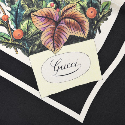 Gucci Silk Floral Festival Square Scarf Black Ivory 3 of 6