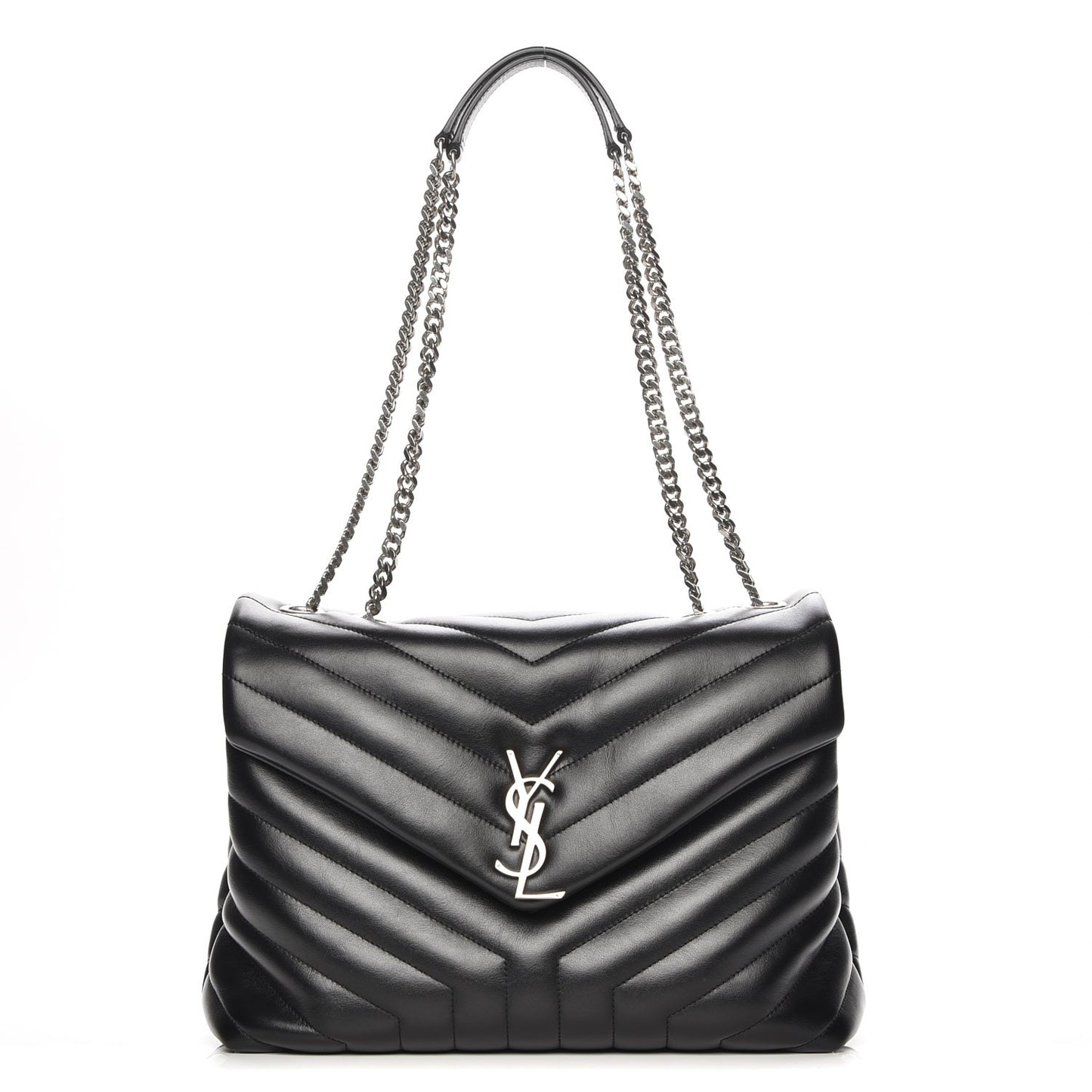 Calfskin Y Quilted Monogram Medium Loulou Chain Satchel Black