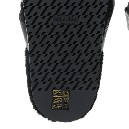 Hermes Calfskin Woolskin Womens Chypre Sandals 37 Black 8 of 10