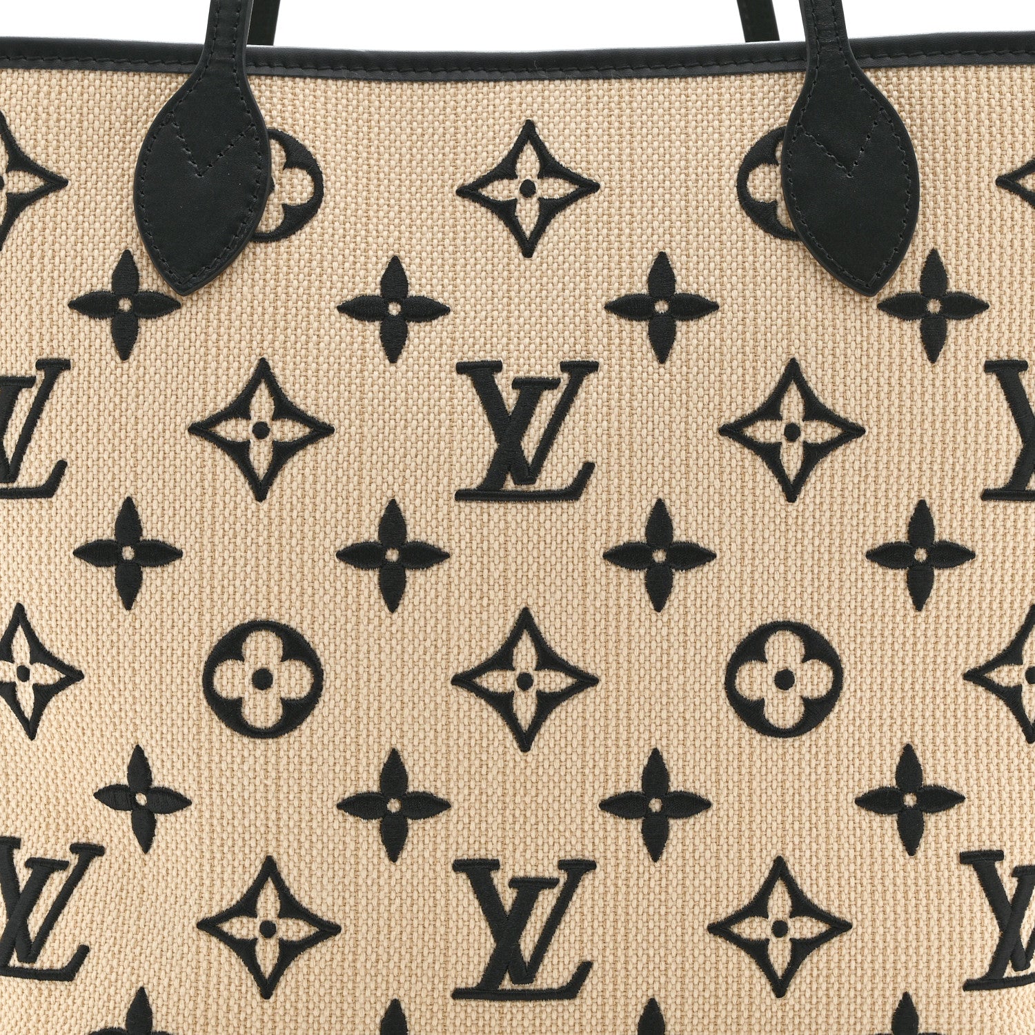 Louis Vuitton Cotton Monogram Embroidered Neverfull MM Beige Black Beige Black 8 of 10