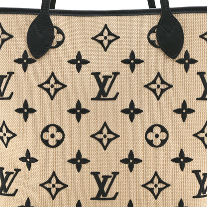 Louis Vuitton Cotton Monogram Embroidered Neverfull MM Beige Black Beige Black 8 of 10