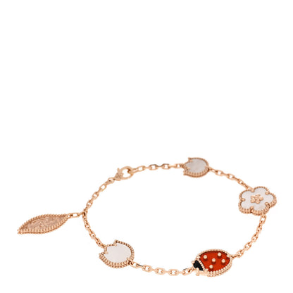 Van Cleef & Arpels 18K Rose Gold Carnelian Mother of Pearl Onyx 5 Motifs Lucky Spring Bracelet 1 of 5