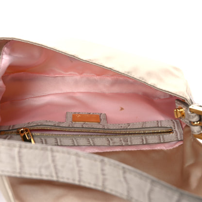 Fendi Satin Calfskin Crystal Crocodile Embossed Baguette Beige Pietra 5 of 15