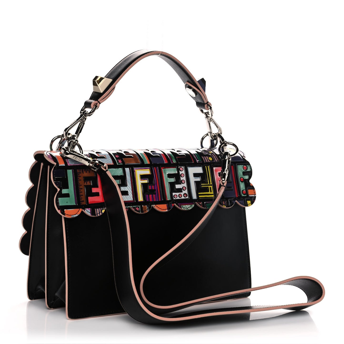Vitello Liberty Fun Fair Embossed Scalloped Kan I Shoulder Bag Black Multicolor
