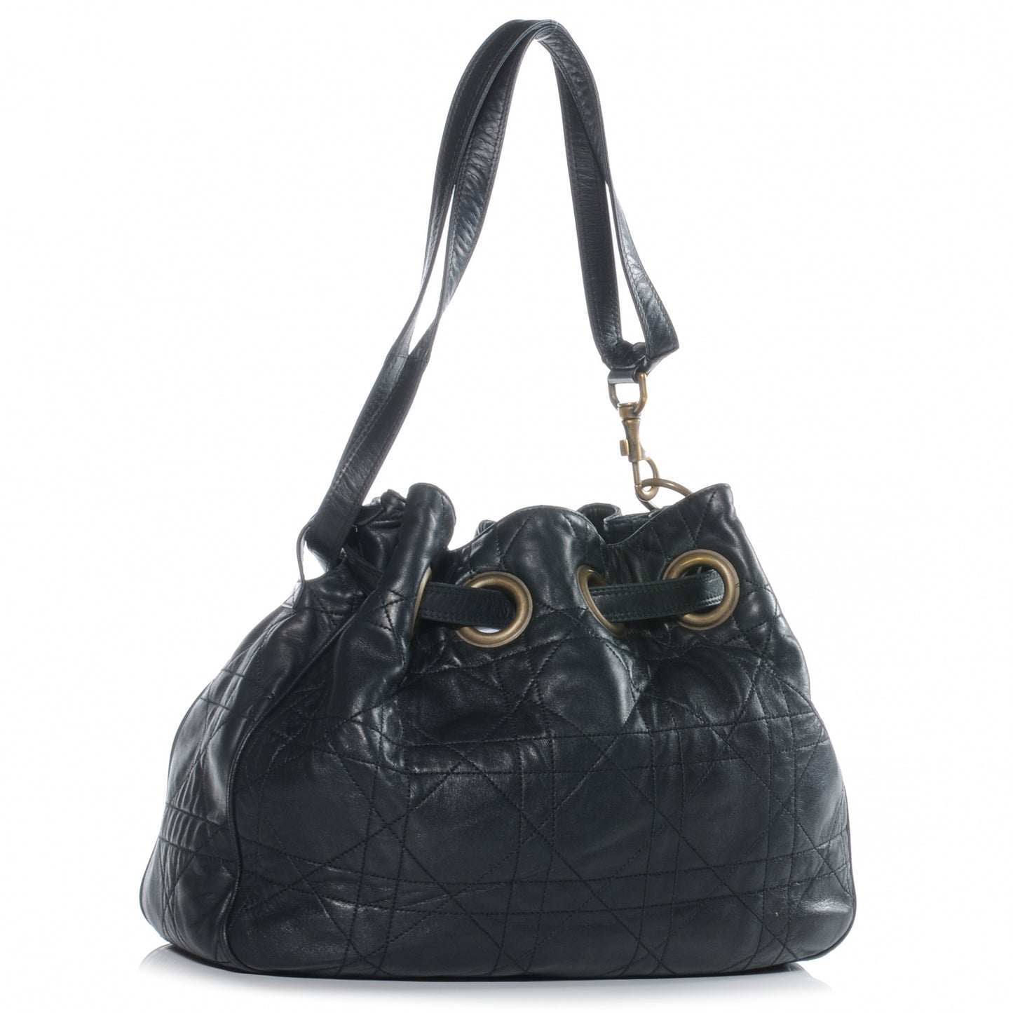 Lambskin Cannage Drawstring Bag Black