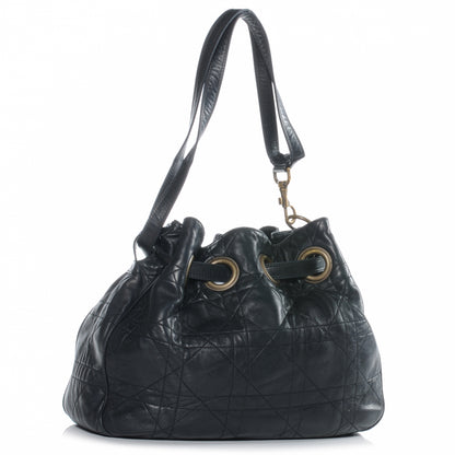 Christian Dior Lambskin Cannage Drawstring Bag Black 3 of 7