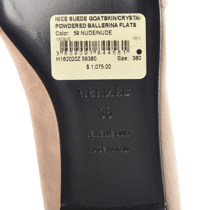 Hermes Suede Goatskin Crystal Powdered Nice Ballerina Flats 38 Nude 7 of 9