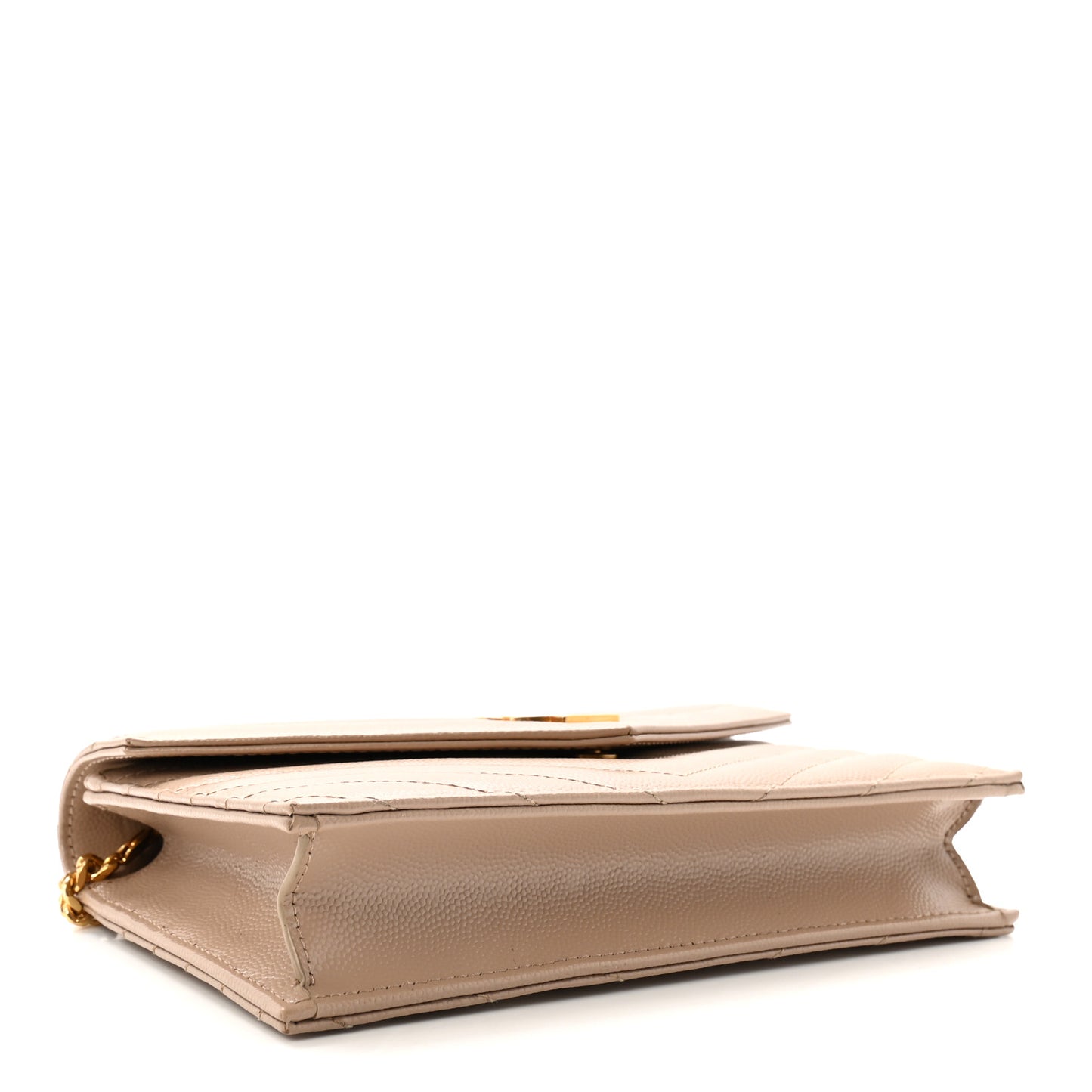 Grain De Poudre Matelasse Chevron Monogram Envelope Chain Wallet Dark Beige